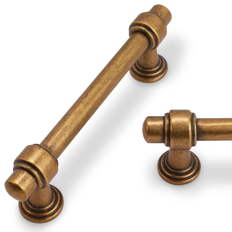 POVEFONK 20 Pack 3-3/4 Inch(96mm) Antique Brass Kitchen Cabinet Handles Cabinet Pulls Vintage Drawer Pulls Aged Gold Bronze Kitchen Cabinet Hardware Handles Dresser Handles