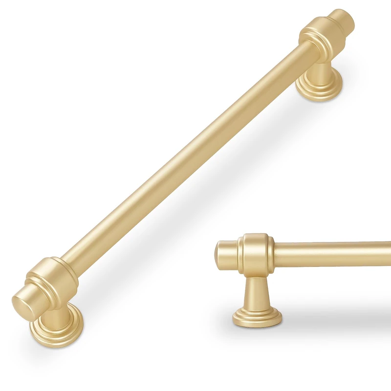 POVEFONK 10 Pack Brushed Gold Cabinet Pulls 7-1/2 Inch(192mm) Hole Center Drawer Pulls Cabinet Hardware Kitchen Cabinet Handles for Bathroom Dresser Pulls