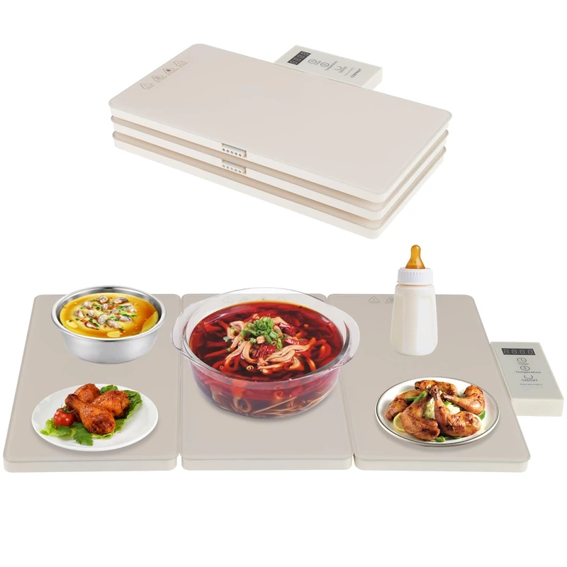 GiantexUK Foldable Food Warming Tray, Full Surface Electric Food Warmer with 6 Timers, 8 Temperature Settings & Tempered Glass Plates, Hot Plate Warming Mat for Buffet Party Gatherings Dinners