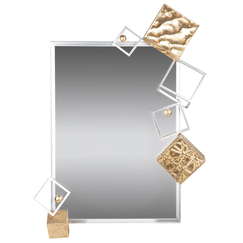 GILDE Rectangular Mirror Cubes Metal Gold/Silver Height 85 cm x Width 64 cm Metallic Look - Image 1
