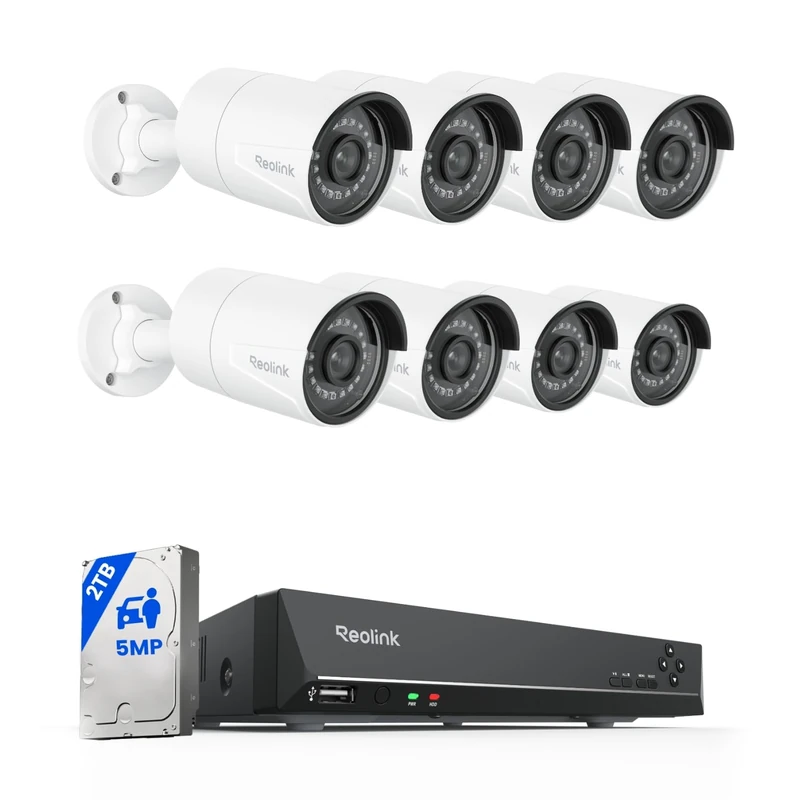 Reolink 4K 8CH PoE Security Camera Bundle: RLK8-410B4-5MP NVR System with 2TB HDD + 4X RLC-510A 5MP Outdoor Cameras, Person/Vehicle Detection, 24/7 Recording