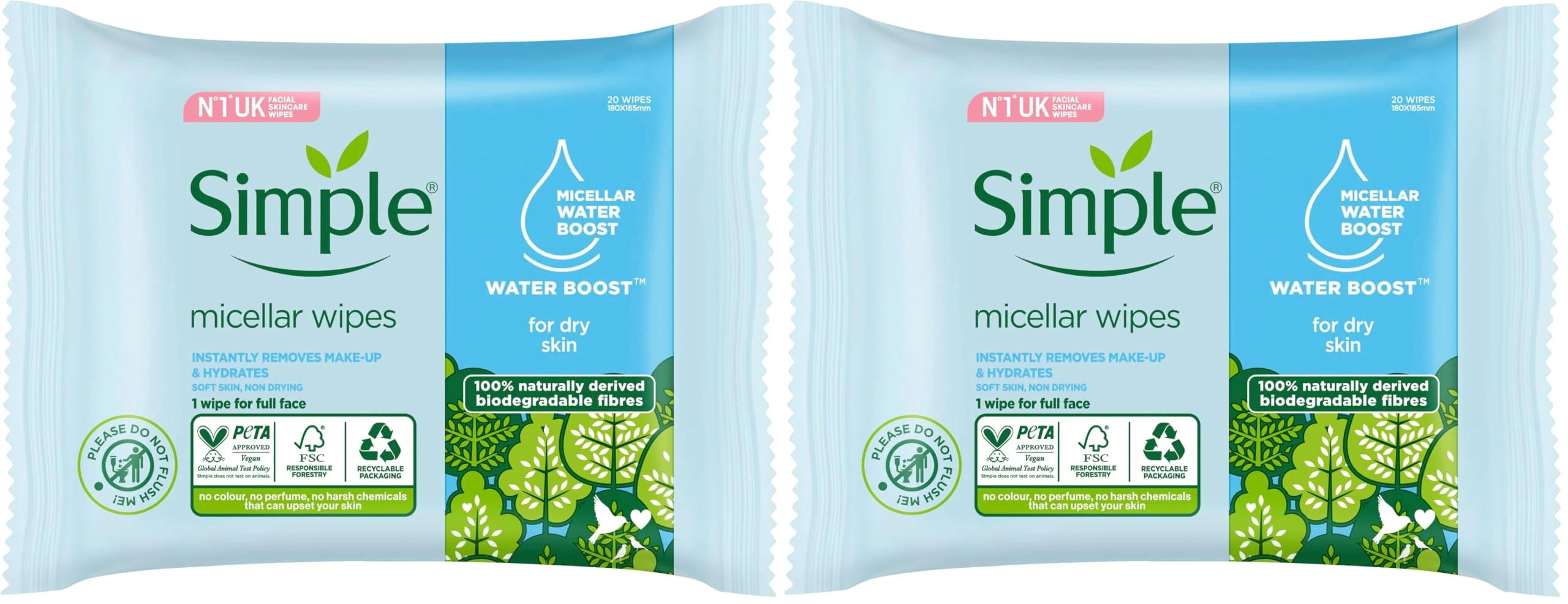 Simple Micellar Wipes 20 (Pack of 2)