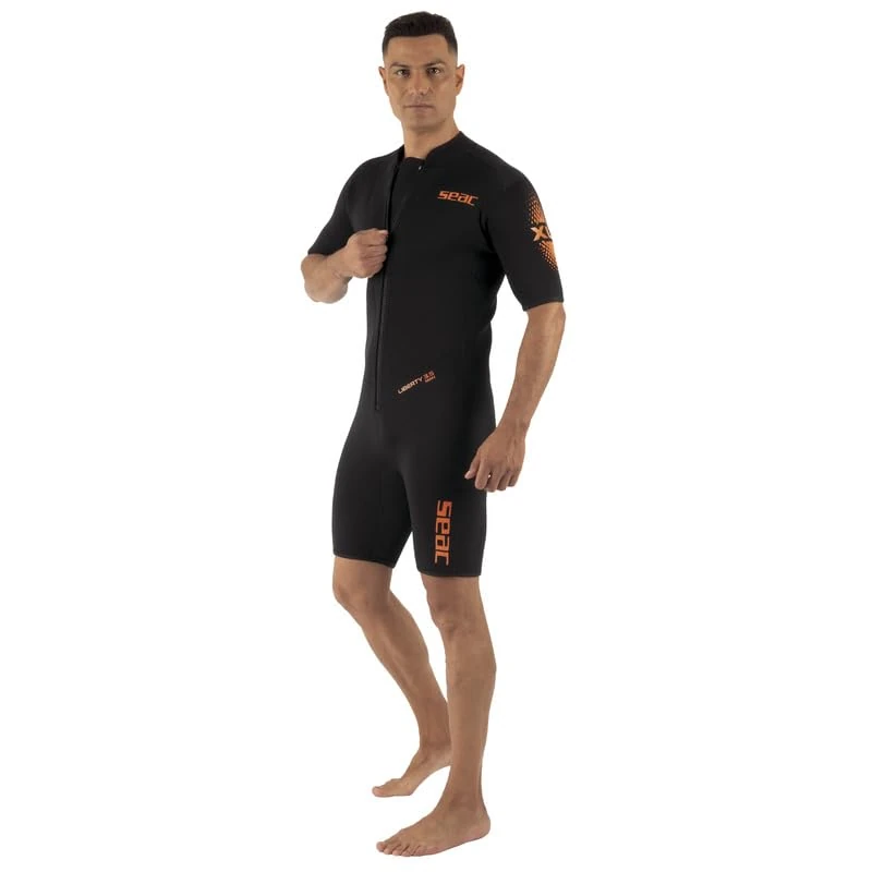 SEAC Liberty Short Man 3.5 mm - Men’s Shorty Wetsuit 3.5 mm Neoprene | Wetsuit for Snorkelling and Water Sports – Durable with Supratex Reinforcements, Front Zip and Colour-Coded Sizes