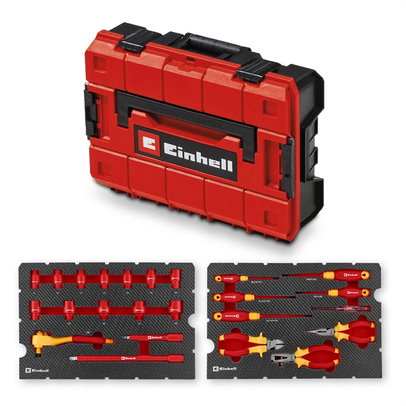 Original Einhell VDE Tool Case Electrician Tools E-Case 24 pcs (IEC 60900 Tested, Pliers Set, Screwdrivers, sockets, Ratchet, System case)