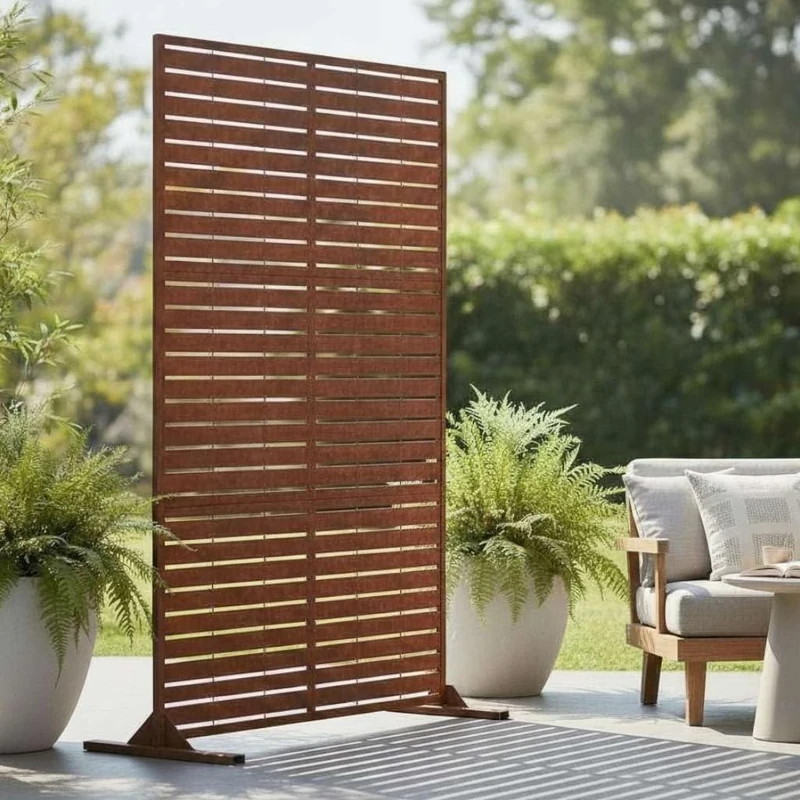 Nicoman Outdoor Privacy Screen Panel, Decorative Metal Garden Divider, Geometric Pattern, Freestanding Room Partition for Patio, Deck, Backyard (Rust - Slat, 180 x 90 cm)