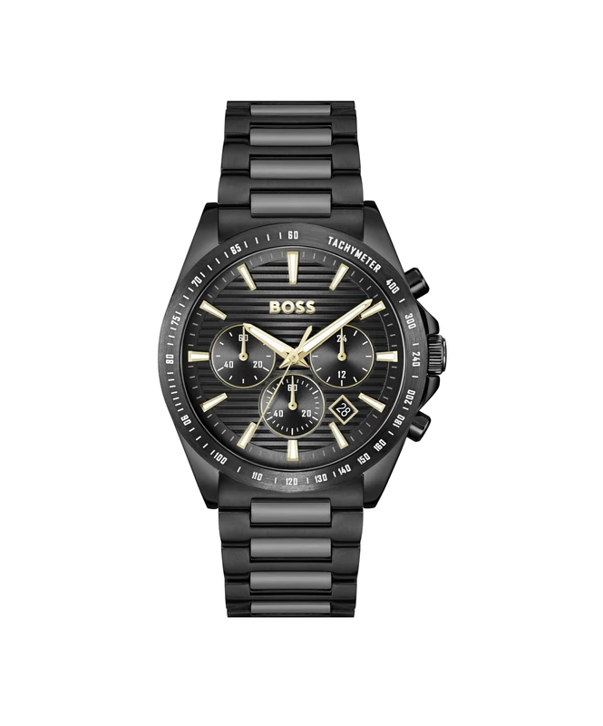 BOSS Chronograph Quartz Watch for Men Strike Collection with Black Stainless Steel Bracelet - 1514291