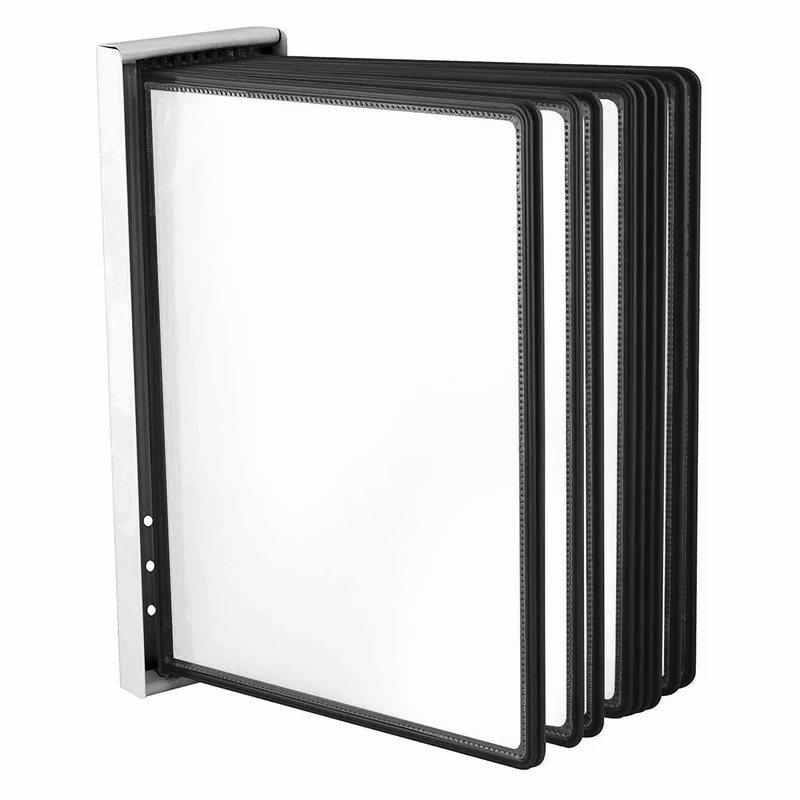 LEVIATAN Wall Display Panel System A4 – 10 Durable Presentation Panels with Metal Wall Mount – Space-Saving Document Display for Office, Warehouse & Production – Black