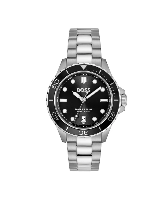 BOSS Three Hand Quartz Movement Watch for Men TROPER Sport Collection with Silver Stainless Steel Bracelet - 1514295