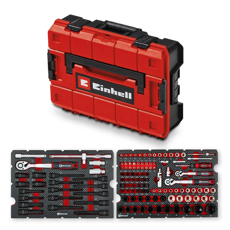 Original Einhell Automotive Tool Case E-Case 121 pcs (Car Pro, Impact Sockets, Special Bits, Spark Plug Tools, Ratchets, Storage Case)