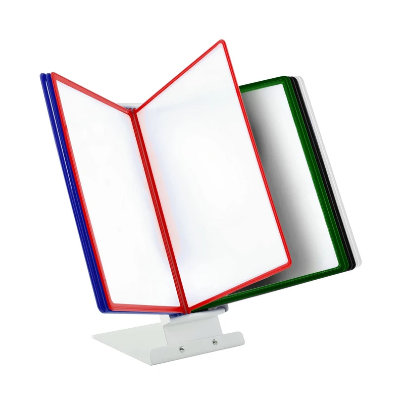 LEVIATAN A4 Desk Display Panel System – 10 Presentation Panels with Heavy Metal Base – Rotating Document Display for Office, Workshop & Reception – Multicolour