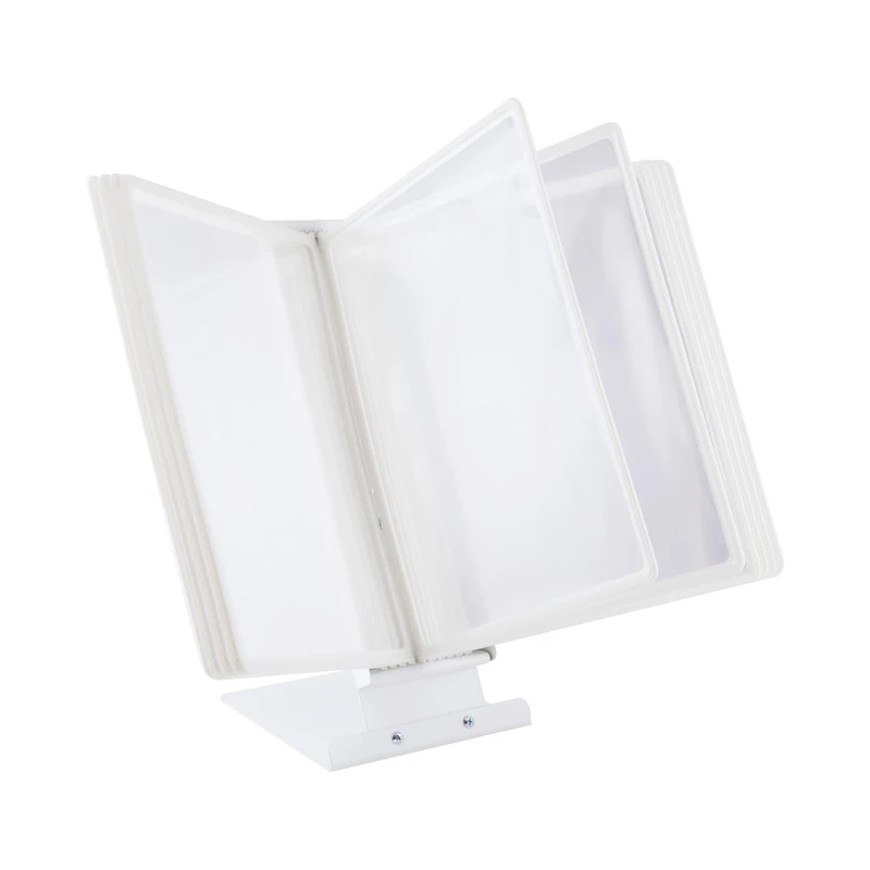 LEVIATAN A4 Desk Display Panel System – 10 Presentation Panels with Heavy Metal Base – Rotating Document Display for Office, Workshop & Reception – White