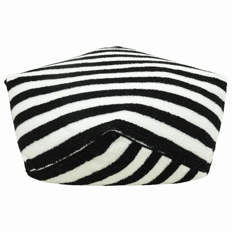 Rosewood Black & White Stripe Sherpa “Bean” Bag Dog Bed – Soft Plush Polygon Pet Bed for Small to Medium Dogs and Puppies, Cosy Lounge Cushion with Washable Cover, 70 x 70 x 25cm