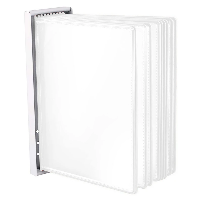 LEVIATAN Wall Display Panel System A4 – 10 Durable Presentation Panels with Metal Wall Mount – Space-Saving Document Display for Office, Warehouse & Production – White