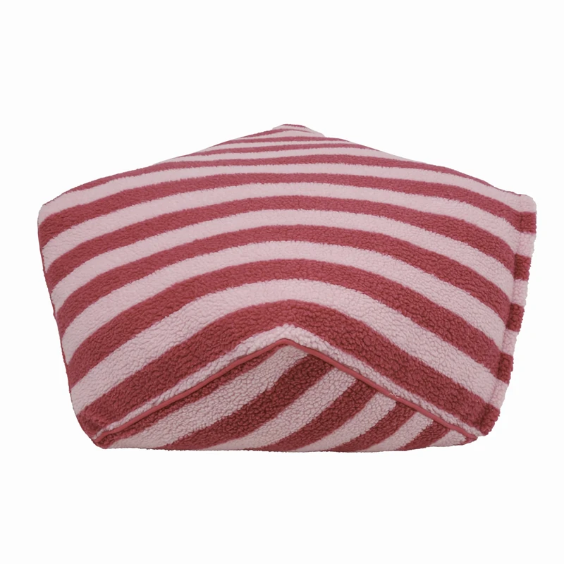 Rosewood Pink Stripe Sherpa “Bean” Bag Dog Bed – Soft Plush Polygon Pet Bed for Small to Medium Dogs and Puppies, Cosy Lounge Cushion with Washable Cover, 70 x 70 x 25cm