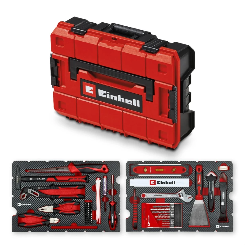 Original Einhell Renovation Tool Case E-Case 78 pcs (Home Repair Set, Drill Bits, Caulking Tools, Pliers, Spatula, Level, Storage Case)