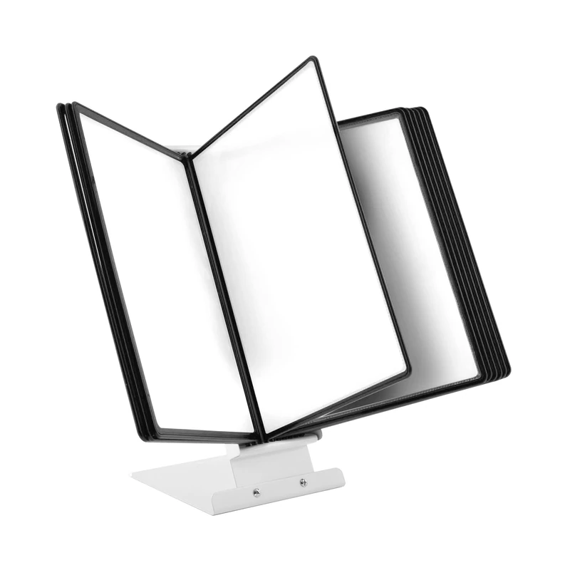 LEVIATAN A4 Desk Display Panel System – 10 Presentation Panels with Heavy Metal Base – Rotating Document Display for Office, Workshop & Reception – Black