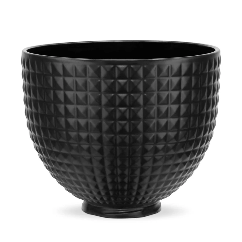 KitchenAid 5KSM2CB5LS 4.7L Ceramic Mixing Bowl - Black Studded 3D Design, Oven, Microwave & Freezer Safe, Fits Tilt-Head Stand Mixers, Black Studded