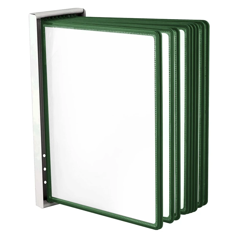 LEVIATAN Wall Display Panel System A4 – 10 Durable Presentation Panels with Metal Wall Mount – Space-Saving Document Display for Office, Warehouse & Production – Green