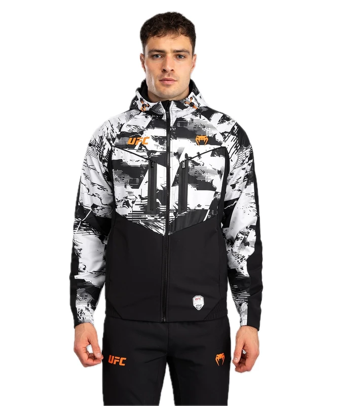 Venum UFC Zenith Men's Black/White/Orange Authentic Fight Week Zip Hoodie - L