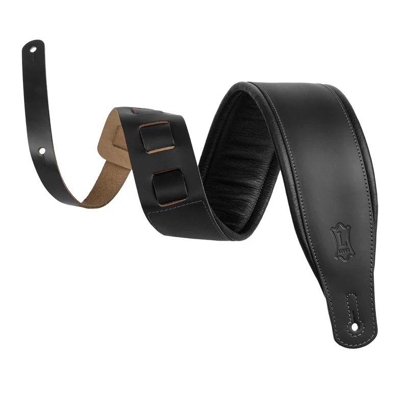 Levy's Leathers 3" Wide Extra-Long Amped Leather Series Guitar Strap with Foam Padding and Garment Leather Backing, Black(M26PD-BLK-XL)