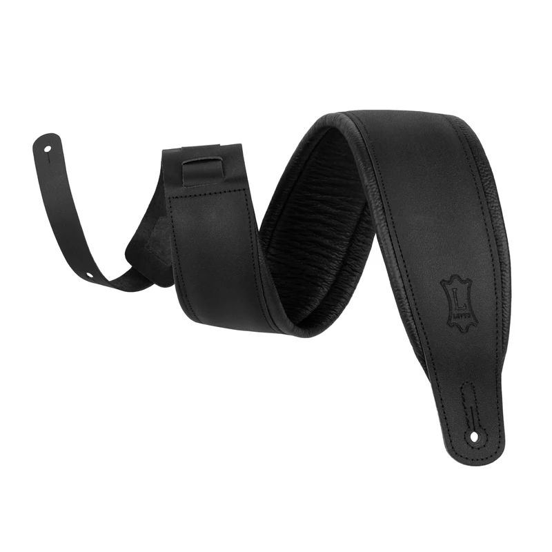Levy's Leathers 3" Wide Amped Leather Series Guitar Strap with Foam Padding and Garment Leather Backing, Matte Black Finish(M26PD-BLK-MAT)