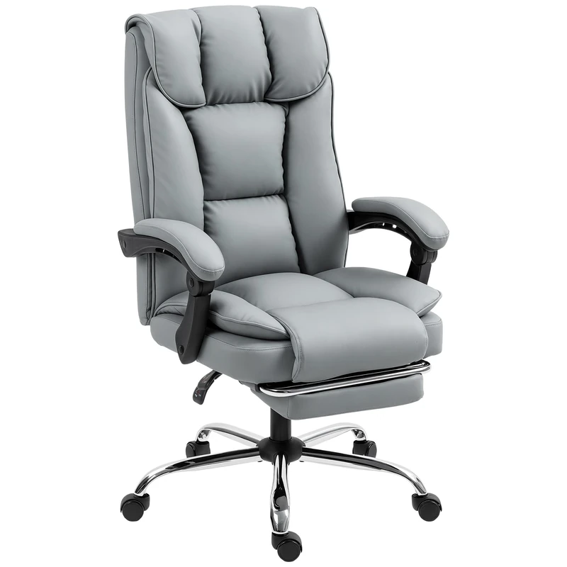 HOMCOM Executive Office Chair with Footrest Pet-Friendly Faux Leather Grey