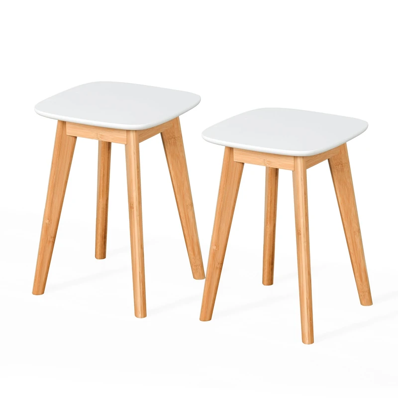 Relaxdays Kitchen Stools, Set of 2, Bamboo, MDF, Dining Room, Hallway & Bathroom, HWD: 45.5x33x33 cm, Natural/White
