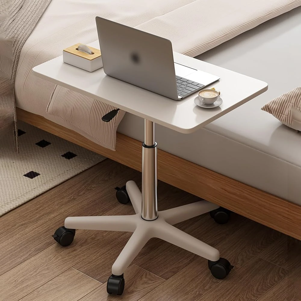 SaryEdge Adjustable Height Lift Top Coffee Table with Wheels, Convertible Rolling Desk for Home Office, Movable Bedside Nightstand, Sit Stand Laptop Desk (White-59-80cm