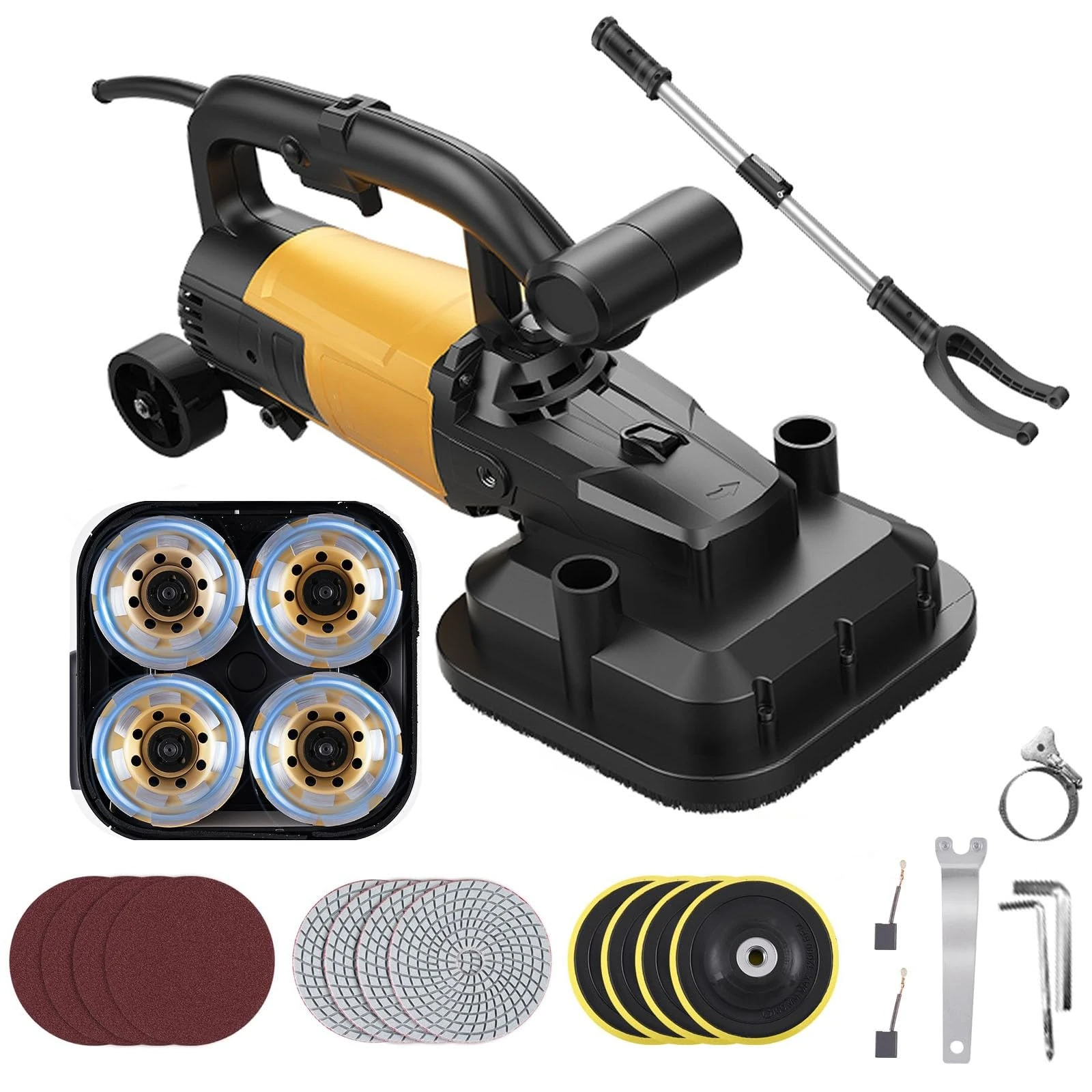 ZHJOPP Concrete Grinding Machine Set, Electric Concrete Surface Grinder, Six-speed Adjustable, Handheld Drywall Sander, Metal Descaling Device