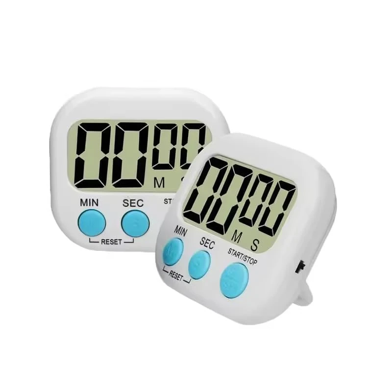 Digital Kitchen Timer with Large LCD Display, White, 3 Button Controls, Minutes and Seconds Counter, Start/Stop/Clear Functions