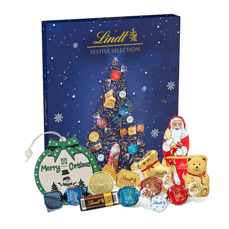 Festive Lindt Chocolates Advent Calendar 2025-24 Days Christmas Countdown Calendar Assorted Chocolates Gift Box 289g with Topline Tree Decoration. Great Christmas Gifts for Women, Secret Santa Gifts