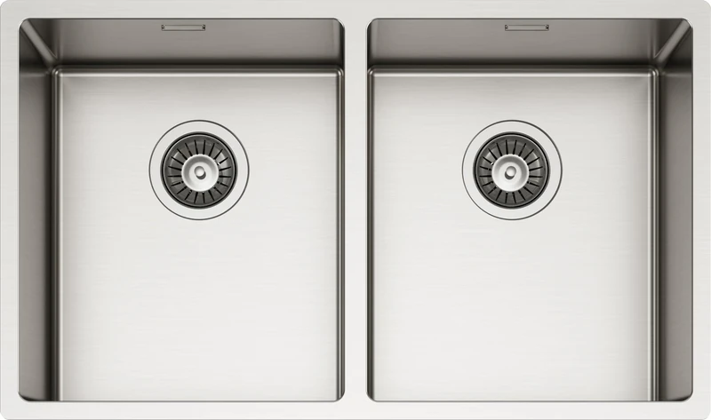 SCHOCK | New Technick N200 Kitchen Sink 304 Stainless Steel, 745 x 440 cm, Inside Basins 2 x 340 x 400 cm, 2 Bowls Brushed Stainless Steel, Combinable with Mixers, Hobs and Ovens