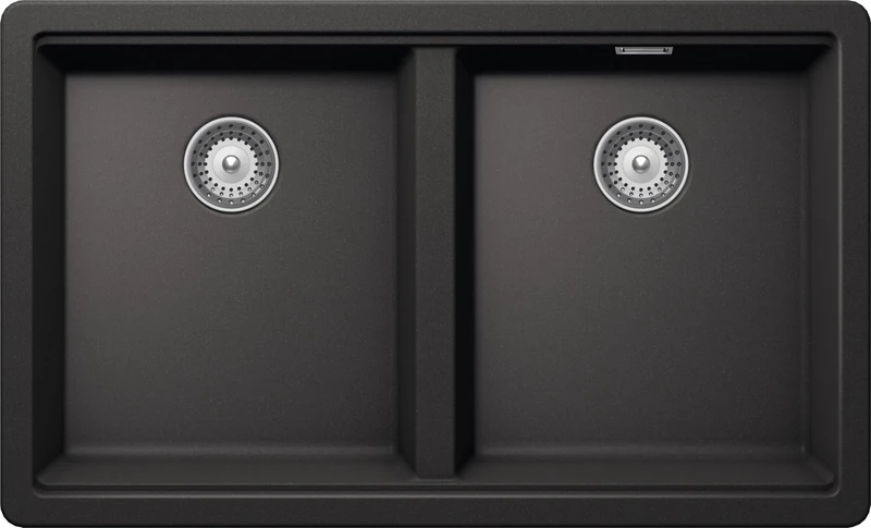 SCHOCK | 'Brooklyn N200U Absolute Black Kitchen Sink, 732 x 438 cm, Internal Baths 694 x 400, Sink 2 Cristalite Bowls, Combinable with Mixers, Hobs and Ovens, Functional Edge for Accessories - Image 1