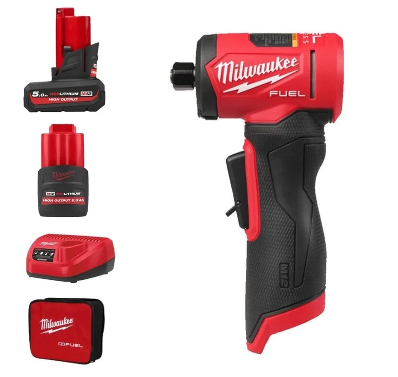 Milwaukee M12FDGA2-522B 12v Fuel Angled Die Grinder with Variable Speed Kit - High Output Batteries