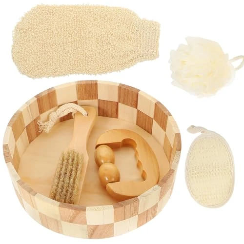 Housoutil 5pcs Bath Pumice Brush Set Body Scrubber, Foot File, Bath Ball Gloves for Skin Care and Foot Cleaning, Suitable for Shower and Body Exfoliation