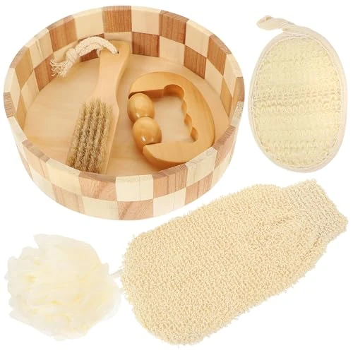 jojofuny 5pcs Bath Set Pumice Stone Brush, Body Scrubber, Foot File and Bath Gloves for Skin Care and Exfoliating, Suitable for Body and Foot Cleaning