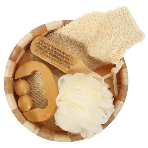 SEWACC 5pcs Bath Scrubber Set Pumice Stone and Body Cleaning Tools, Foot File and Bath Ball Accessories for Skin Care and Exfoliating, Suitable for Shower and Foot Care