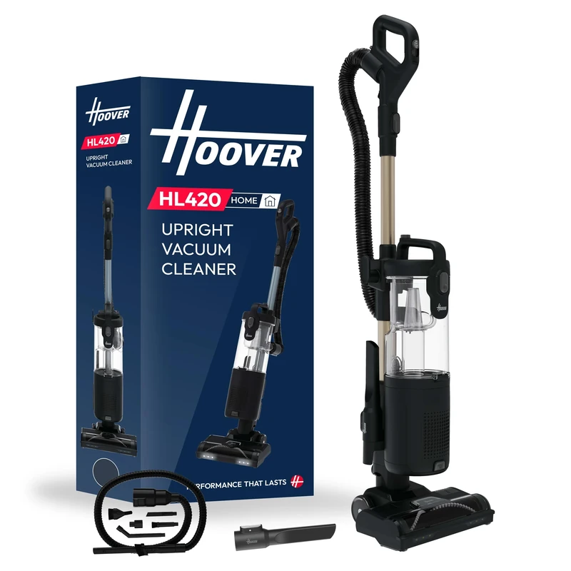 Hoover HL4 Upright Vacuum Cleaners 850W Lift-Away, Anti-Hair Wrap, Anti-Allergy with LED Headlights, 2.5L Bin, 7.6m Cord, Crevice Tool and Car Tool Black/Grey HL420HMC