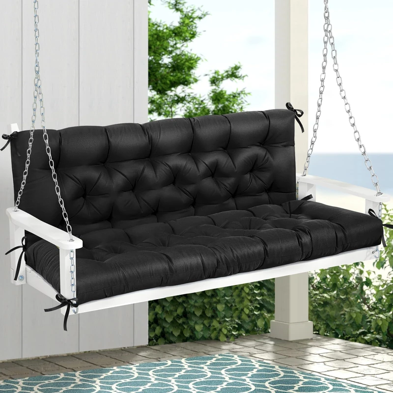 MAGIC ELEPHANT Porch Swing Cushions, Memory Foam Swing Cushion for Outdoor Furniture, Water-Repellent Patio 2-3 Seater Cushion Replacement with Headrest for Swing Chair, 60x40 Inch (Black)
