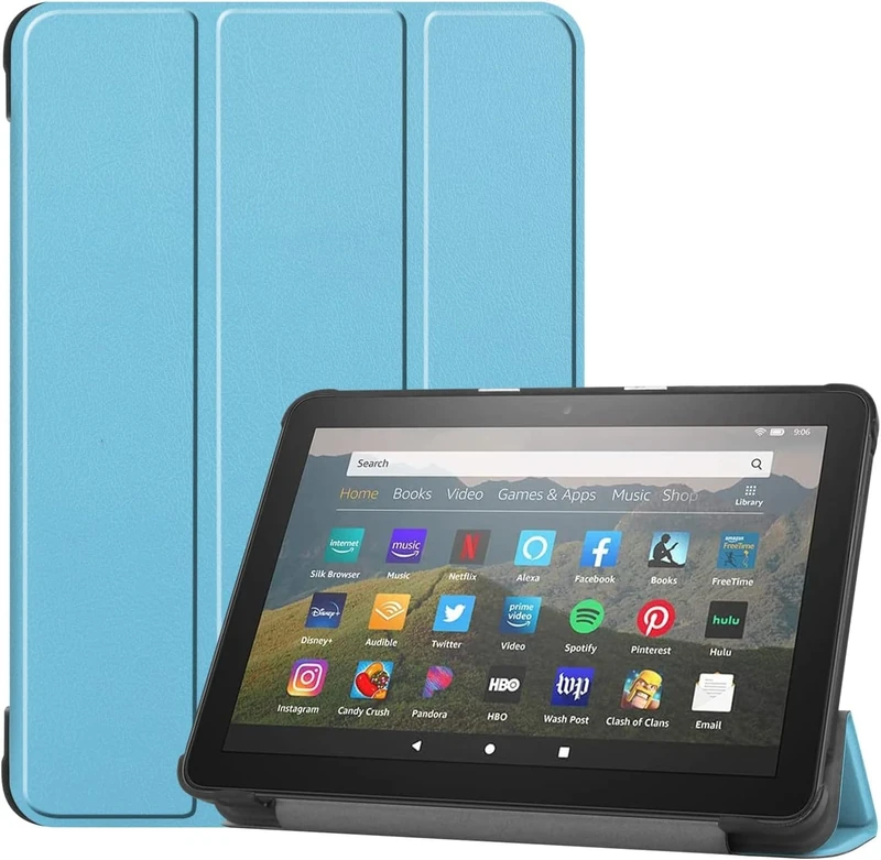 Tri-Fold Case for H 8 Tablet (10/12/14th Generation, 2020/2022/2024 Release) - 8 Inch PC Hard Back Shell with Auto Wake/Sleep Multiple Viewing & Typing Angles Lightweight Protection(Sky Blue)
