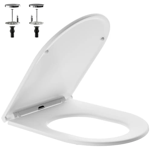 SURFOU Toilet Seat Soft Close, 0 Shape, Supports up to 200 kg, Quick Release & Adjustable Hinges for Easy Cleaning (White, Square Shape Duroplast)