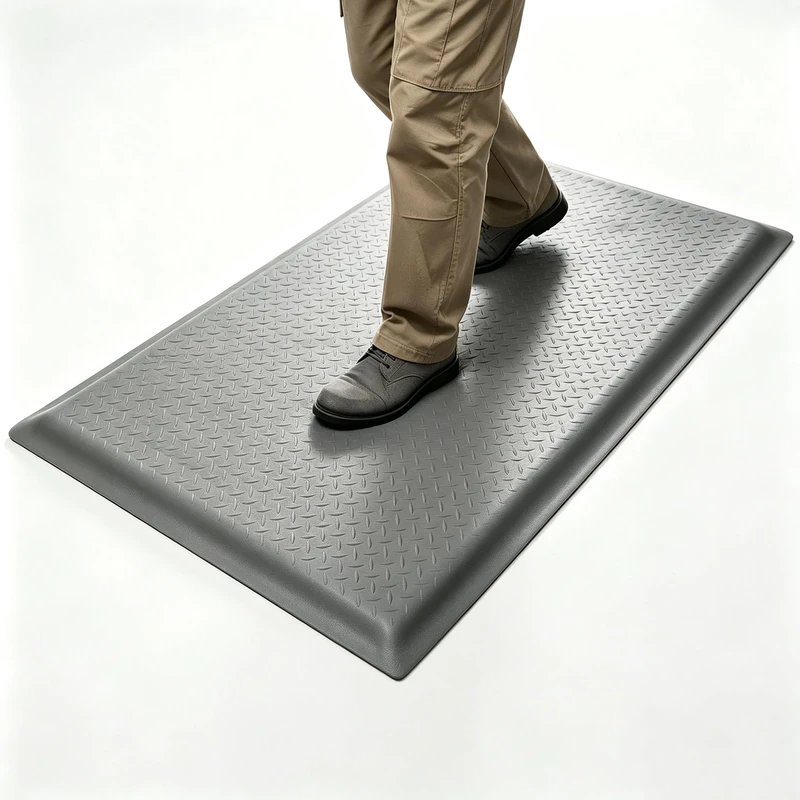 GOOFCXO 2 x 6 FT Anti Fatigue Mats Industrial 15/16 Inch Thick Soft Sponge Ergonomic Mat Durable Heavy Duty Diamond Plate for Standing Non Slip Industrial Grade Floor Mat for Leg & Back Pain (Gray)