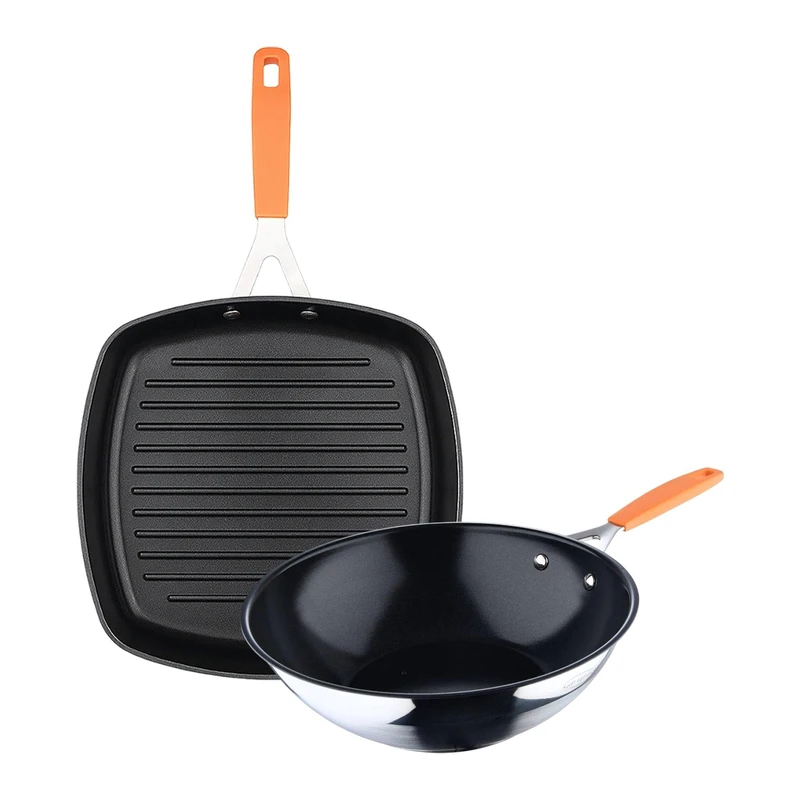San Ignacio Grill Pan Set 28 x 28 cm + Wok Ø28 cm in Forged Aluminium for Induction Compact