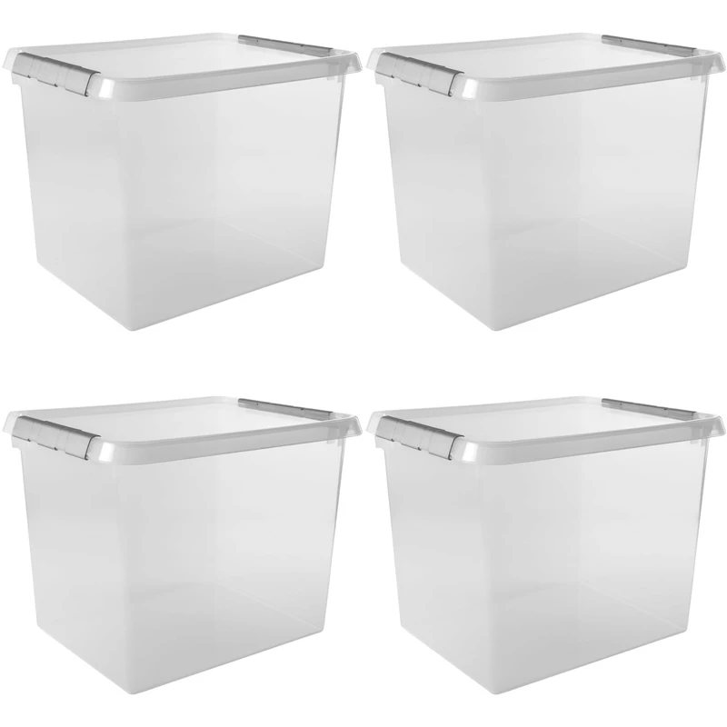 Sunware Comfort Line Storage Box 52L 50 x 40 x 38 cm Set of 4 Plastic Storage Boxes with Lids, Suitable for Clothing, Toys, DIY Equipment and More
