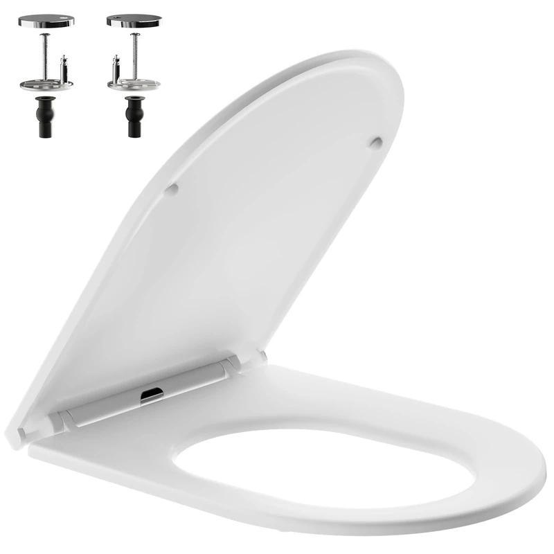 SURFOU Toilet Seat Soft Close, D Shape, Supports up to 200 kg, Quick Release & Adjustable Hinges for Easy Cleaning, Universal Fit, Easy Installation, Duroplast Material, White