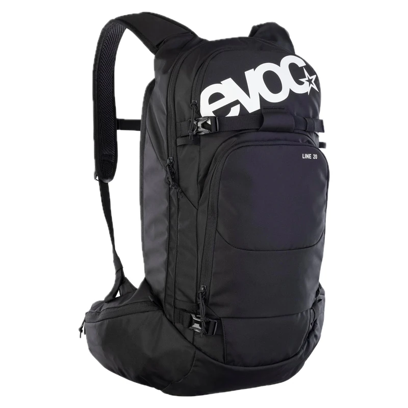 EVOC LINE 20 touring rucksack, ski rucksack (NEURALITE SYSTEM, separate avalanche compartment with emergency plan, ski/snowboard attachment options, hip belt pockets, BODY HUGGING), black