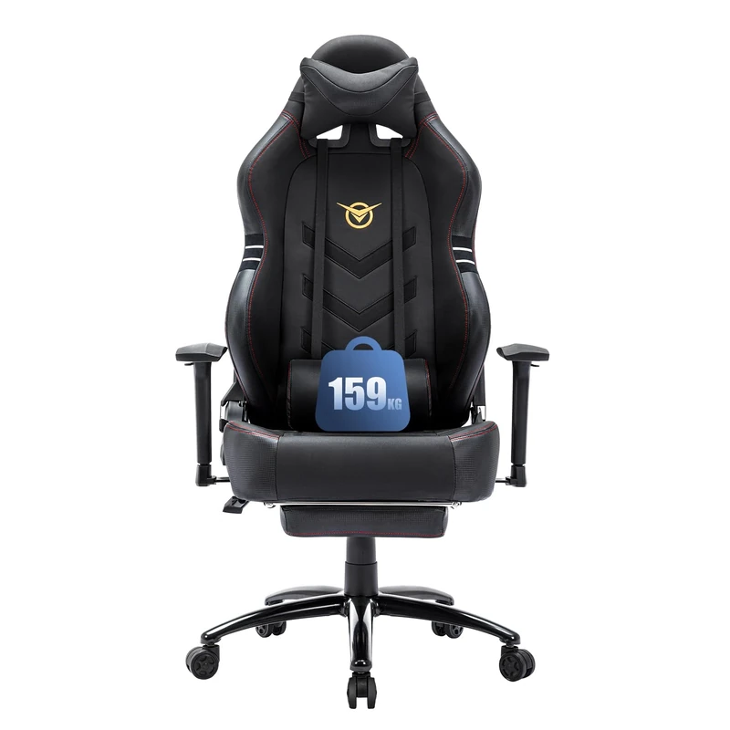 COLAMY Big and Tall Gaming Chair with Footrest -Racing Style Computer Gamer PC Chair, Ergonomic High Back, Wide Seat, Reclining Back, 3D Armrest, Headrest and Lumbar Support for Adult, Black