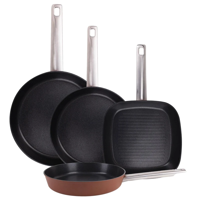 San Ignacio Set of 3 Frying Pans Ø24Ø28Ø30cm + Grill Pan 24 x 24 cm Forged Aluminium AGROS