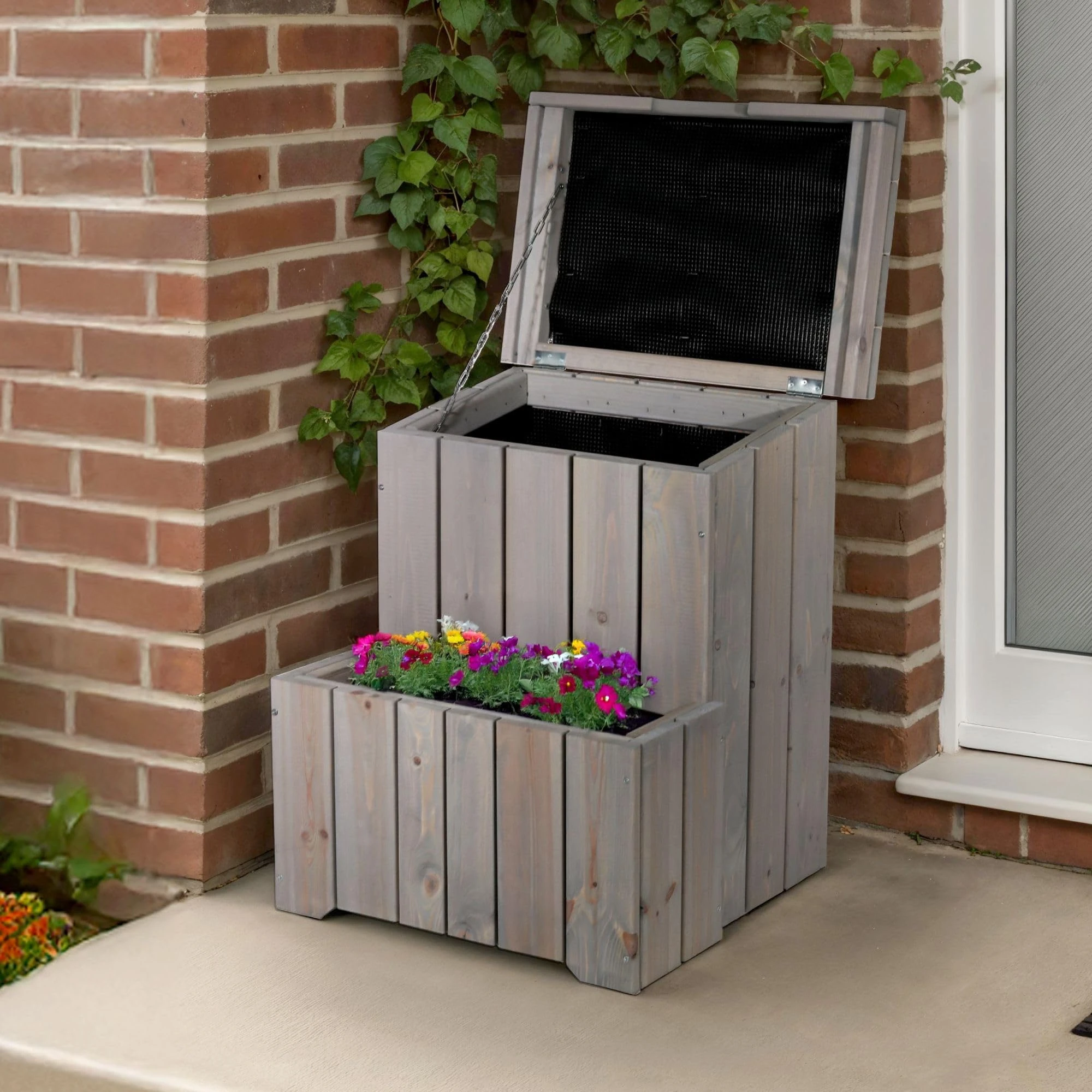 Zest Parcel Box Outdoor with Planter – Delivery Box for Parcels Waterproof – Internet Delivery Parcel Bin - Softwood - 16 Litres - 0.70 m (W) x 55 m (D) x 0.54 m (H), Grey