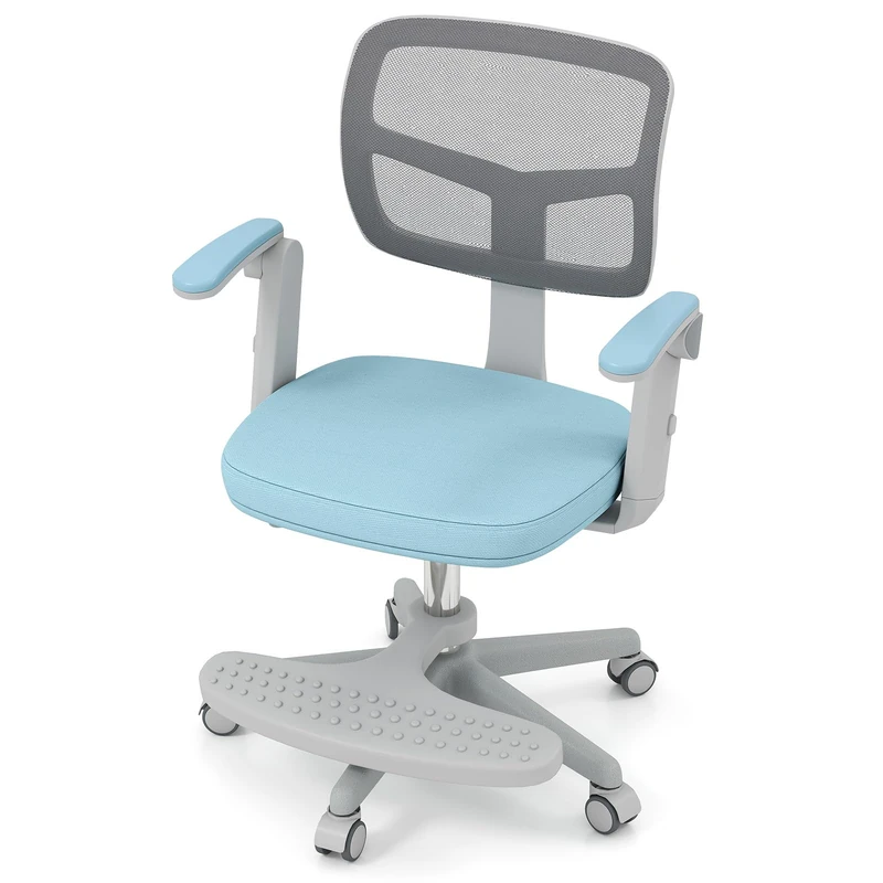 GYMAX Kids Desk Chair (Blue, 57x55x80-91cm, with Footrest)